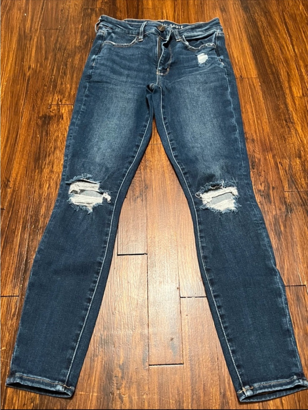 American Eagle Outfitters Dark Blue Skinny Jeans with Knee Rips